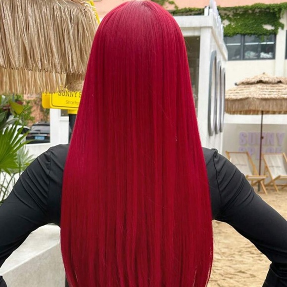 26 Inches Synthetic Red Straight Wig - Picture 5 of 10